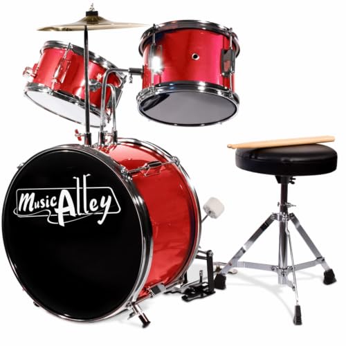 Music Alley Kinderschlagzeug 3-teilig mit Hocker und Becken, Rot