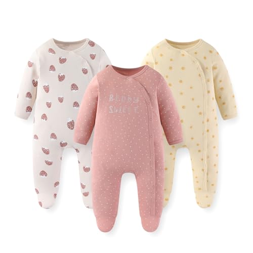 JELYLOVE Baumwolle Langarm Baby Jungen Mädchen Strampler 0-12 Monate Neugeborene Bekleidung 3er-Pack