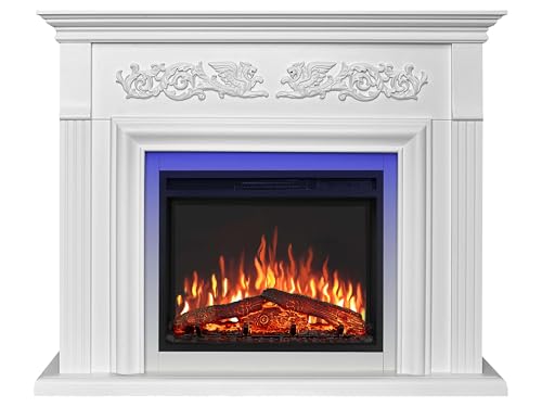 ArtiFlame Monferrato AF24 Elektrischer Kamin – Weiß, Mit LED‑Beleuchtung, Realistischer 3D‑Flammeffekt, Heizfunktion bis 30 m², Modernes Design