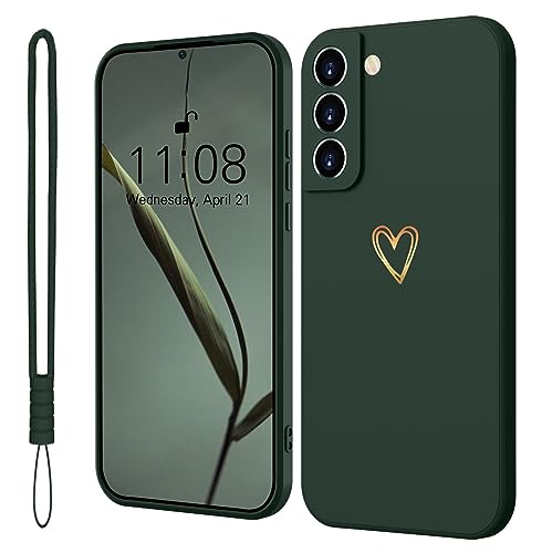 Mitetabo für Samsung Galaxy S22 5G Hülle Silikon mit Gold Liebesherz, Handyhülle Samsung Galaxy S22 5G Dünn Case Slim Kratzfeste Rundumschutz Schutzhülle für Samsung Galaxy S22 5G Nachtgrün