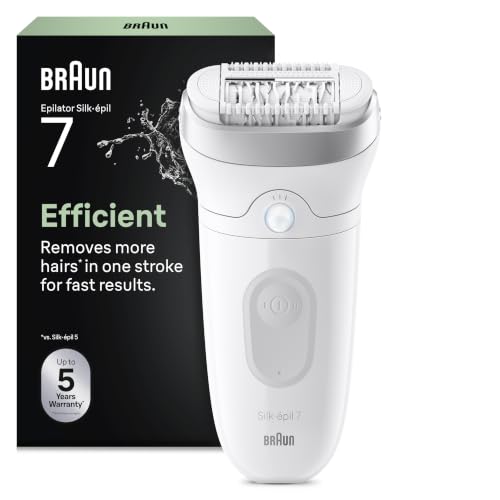 Braun Silk-épil 7 Epilierer Damen, Haarentferner für Langanhaltende Haarentfernung mit Breitem Aufsatz, Seidig-Glatte Haut, Ladyshaver, Wet&Dry, Wasserdicht, Made in Germany — 7-011, Weiß/Silber