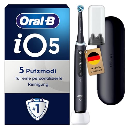 Oral-B iO Series 5 Elektrische Zahnbürste/Electric Toothbrush, Magnet-Technologie, 5 Putzmodi für Zahnpflege, LED-Anzeige & Reiseetui, Designed by Braun, Schwarz