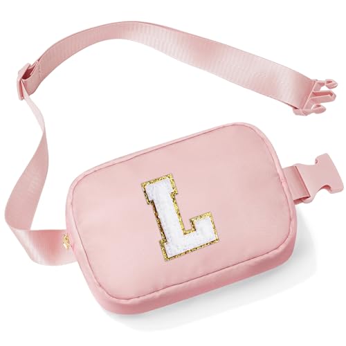 Parima Bauchtasche Mädchen Kinder - Buchstaben Bauchtasche Sport Mode Hüfttaschen Personalisierte Geschenke für Mädchen Kinder Geburtstagsgeschenk für Frauen Rosa Gürteltasche mit Buchstaben L