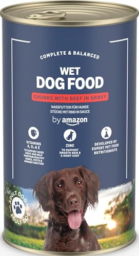 by Amazon Hundefutter, nass, Dose, Stücke mit Rind in Sauce, 1,24 kg