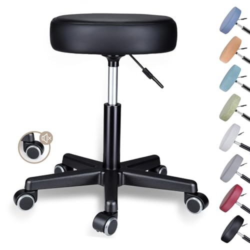 Zedelmaier Rollhocker höhenverstellbar, leise Rollen, 44–58 cm, Schwarz