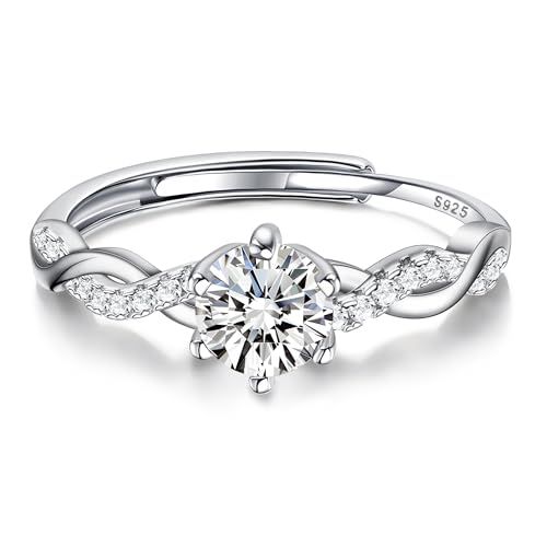 JeweBella 925 Sterling Silber Ringe für Damen Verstellbarer Verlobungsring Eheringe Glänzend Cubic Zirkonia Fingerring Trauringe Engagement Promise für Frauen Paar Schmuck