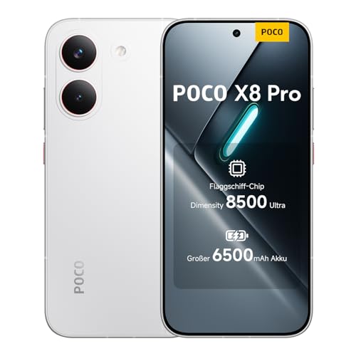 XIAOMI Poco X8 Pro Smartphone 8GB+256GB, Handy mit Android, Dimensity 8500-Ultra Prozessor, 6500mAh Akku, Ultra-helles AMOLED Display, 50MP Sony IMX882 Hauptkamera mit OIS, Weiß, 3 Jahre Garantie