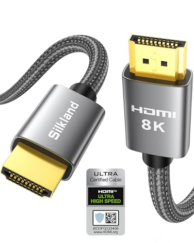Silkland 8K HDMI 2.1 Kabel 2m, Zertifiziertes HDMI®Kabel eARC für Soundbar 48Gbps, PS5 HDMI Kabel 4K@120Hz, 2K@240Hz/144Hz, 8K@60Hz, HDR10, HDCP 2.2/2.3 für Dolby Atmos, TV Box, HDTV, Laptop