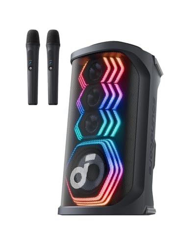 soundcore Rave 3S Partybox mit KI-Karaoke, Party-Lautsprecher mit 2 kabellosen Mikros, 200W Sound, KI-Gesangsentfernung, Lichtshow, Auracast, 12h Spielzeit, Bluetooth Lautsprecher für innen & außen