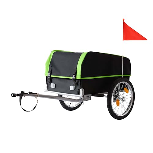 Relaxdays Fahrradanhänger Lastenanhänger, klappbar, 120L, Regenschutz, Fahne, HBT 59x130x69cm, Fahrradwagen,schwarz-grün