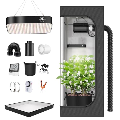 Growzelt Komplettset Anbau Set mit 200W LED Vollspektrum Grow Lampe Dimmbar, 40x40x120cm GrowZelt Kit Komplettes Hydroponics Grow Tent Complete Set(40x40x120cm)