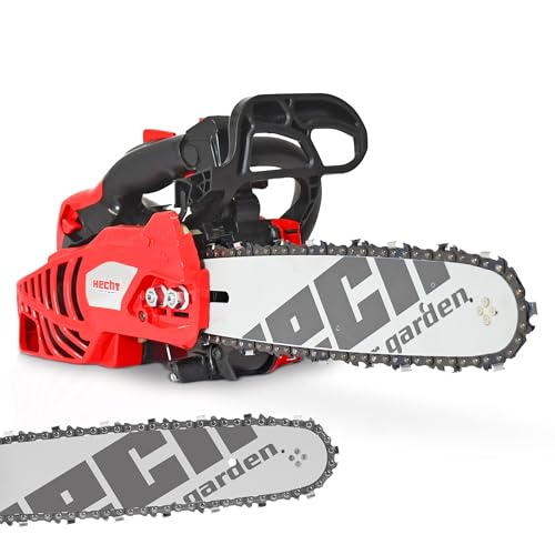 HECHT Benzin Kettensäge – 25,4 cm³ Hubraum – 35 cm Schwert – Rückschlag-bremse – Kettenschmierung – 16,2 m/s Schnittgeschwindigkeit – Kleine Mo-torkettensäge zum Sägen von Holz in Garten und Forst