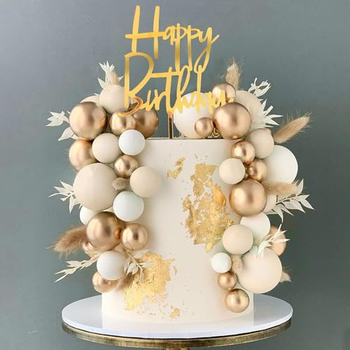 Ptyism 50 Stk Boho Goldene Kugeln Tortendeko,Kuchen Topper Geburtstag Mädchen丨Tortendeko Kugeln Boho,Boho Kuchen Dekoration Kugel Für Geburtstage, böhmische Feste, Taufen, etc.