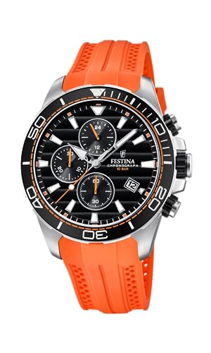 Festina Herren Uhr Analog mit Orangem Kautschukarmband - Quarzwerk - Sportliche Herrenuhr - Chronograph - Kalender - Mineralglas - Wasserdicht bis 10 ATM F20370/4 Special Prices