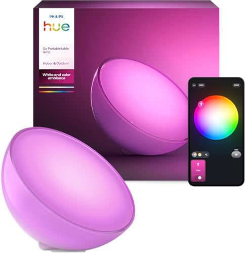 Philips Hue White & Color Ambiance Go Tischleuchte (530 lm), dimmbare LED Leuchte für das Hue Lichtsystem mit 16 Mio. Farben, smarte Lichtsteuerung über Sprache oder App, weiß