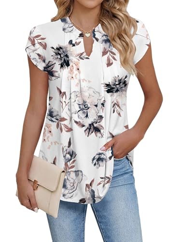 Cuptacc Shirt Damen V Ausschnitt Blusen Tuniken Sommer Weiß Blume L 42-44