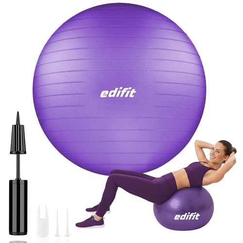 EDIFIT, Gymnastikball, 55, 65 und 75, Pezziball, Einschließlich Inflator, Pilates Ball, Sitzball, Pilates, Yoga Ball, Gymnastik (65cm, Violett)
