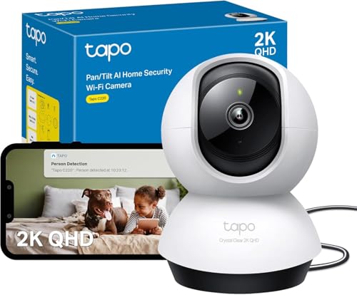 Tapo TP-Link C220 360°-WLAN-Überwachungskamera für den Innenbereich, 2K 4MP, IR Nachtsicht, Bewegungserkennung, Zwei-Wege-Audio, kompatibel mit Alexa und Google Assistant, für Babys/Haustiere