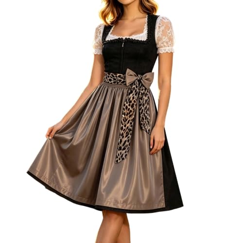 SKFLABOOF Oktoberfest Damen Outfit, kostüm Damen, Dirndl Für Samt Lang Grosse Grössen Trachtenmode Midi Schürze Drindl Trachten Dirndlkleid Kurz Modern Mini Trachtenkleid Mit Bluse