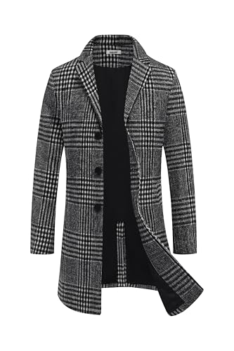 COOFANDY Herren Mantel Winter Reverskragen Business Trenchcoat Hellgrau L