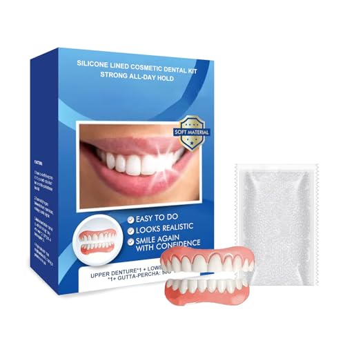 Silikon Reline Gebiss Set, Zahnersatz zum Aufstecken, Zahnprothese Zahnreparaturset Zahnersatz Prothese Komplett, Soft Silicone Reline Denture Set, Temporäre Zahnprothesen, Zahnreparaturset