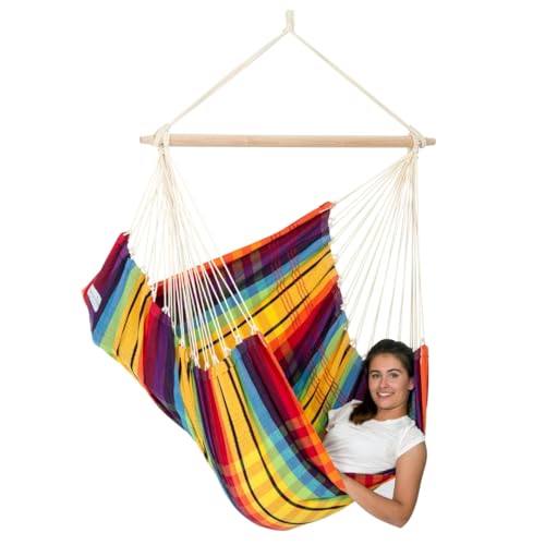 AMAZONAS - XL Hängesessel Brasil | Hängesessel ohne Gestell mit großer Sitzfläche, handgefertigt in Brasilien | Belastbar bis 150 kg; Sitzfläche 1,6m x 1,3m; Stablänge 1,1m | Farbe: Rainbow