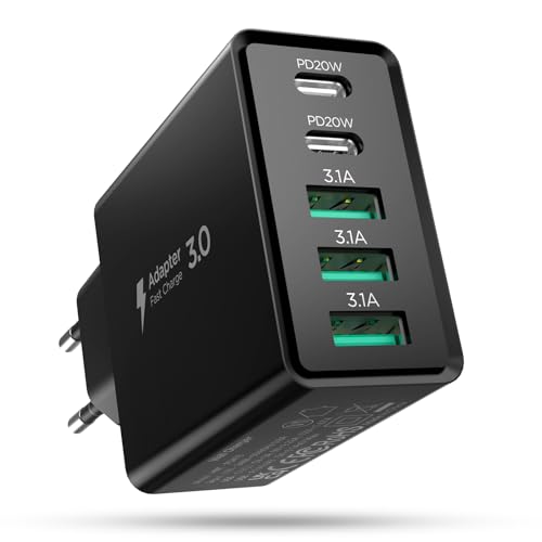 Hohosb 50W 5-Port USB C Ladegerät Block, Adapter für iPhone 15 14 13 12 11 Pro Max, iPad, Google Pixel, Samsung Galaxy und Mehr - Schwarz
