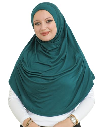 Prien Kopftuch für Damen, Lang Muslim Hijab Frauen, Türkisch Khimar Schal Islamische Kleidung, Konfektionshijab Kopftücher Kleider, Muslimische Sport Head Scarf Set (Smaragd)