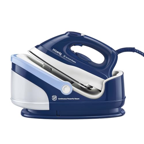 H.Koenig V5i Dampfbügeleisen 6 bar stark und konstant 100g/min, Unbegrenzte Autonomie, Vertikaldampf, Keramiksohle, Schnell, Kompakt, Leistungsstark 2400W, Wassertank 1,7L