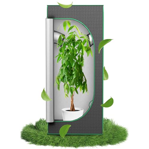 PEILU Growzelt Komplettset für Hydrokulturen 60x60x140cm Zuchtzelte mit Transparentes Sichtfenster, Reflektierendes Mylar, Herausnehmbare Bodenwanne & Zubehörkanal für Hydroponik & Indoor-Anbau