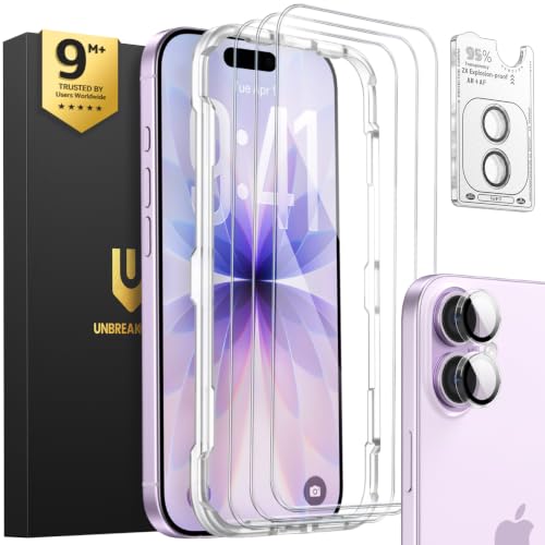 UNBREAKcable iPhone 17 Panzerglas Schutzfolie 3 Stück, Verbessertes Doppelt Gehärtetes Glas + 3 Kamera Schutz, Military-Grade 9H Härte, HD-klar, Anti-Fingerprint, Hüllenfreundlich, 6,3 Zoll
