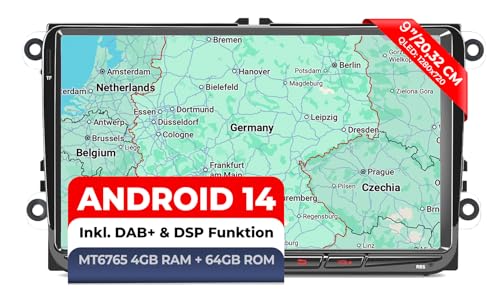 M.I.C. AV9-L2 Android 14 Autoradio mit Navigation: MediaTek MT6765V, 4GB+64GB, 8 Zoll QLED Display, SIM, Apple CarPlay & Android Auto, DAB+, CANBUS, GPS – Ersatz für VW/Skoda/SEAT (RNS/RCD)