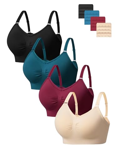 HBselect 4er Pack Gepolsterte BHS ohne Bügel Damen Rückenfrei Nahtlose Bralettes Bügelloser T-Shirt BHS Sports Bra Yoga Bustier für Frauen Mädchen