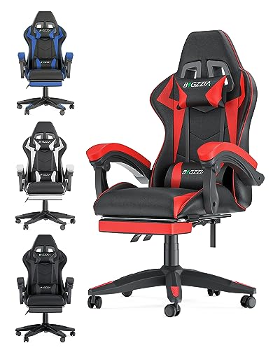 bigzzia Gaming Stuhl mit Fußstütze - Gamer Stühle Ergonomisch mit Lendenkissen + Kopfstütze Gaming Chair Höhenverstellbar Computerstuhl für Erwachsene Mädchen Junge (Rot)
