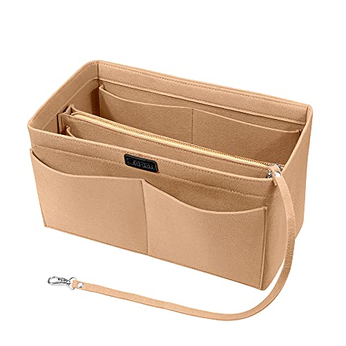 Ropch Handtaschen Organizer, Filz Taschenorganizer Bag in Bag Innentaschen Handtaschenordner mit Abnehmbare Reißverschluss-Tasche und Schlüsselkette (Beige, XL)