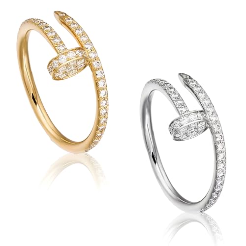 TTPSRY Ringe Damen Offener Damenringe mit Zirkonia Verstellbare Silberring Einfacher Ring Hochzeitsringe Verdrehtes Zirkonia Ring Modeschmuck Damen Fingerring Schmuck für Frauen