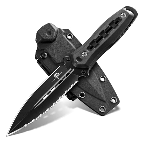 Purple Dragon Survival-Jagdmesser - Feststehend mit Scheide, 440C, Schwarz | 440C Stahl, steingewaschene Oberfläche, Full-Mandrel, halbwellige Klinge, G10 Griff, leichte Scheide, Outdoor, Männergeschenk