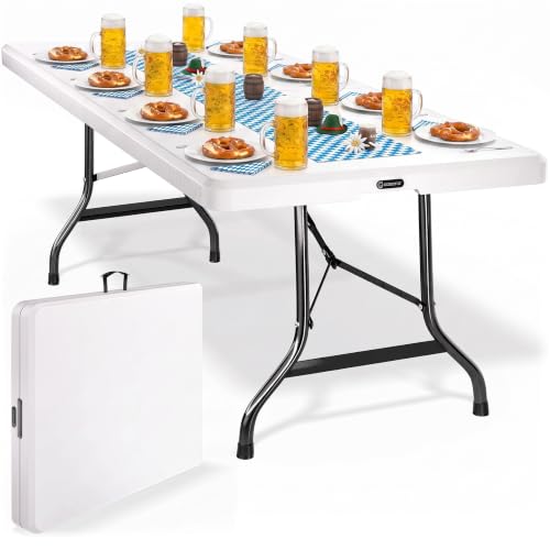 Casaria® Gartentisch 180x75cm Klappbar Wetterfest Tragbar Kunststoff Buffettisch Garten Terrasse Camping Balkontisch Klapptisch Campingtisch Weiß