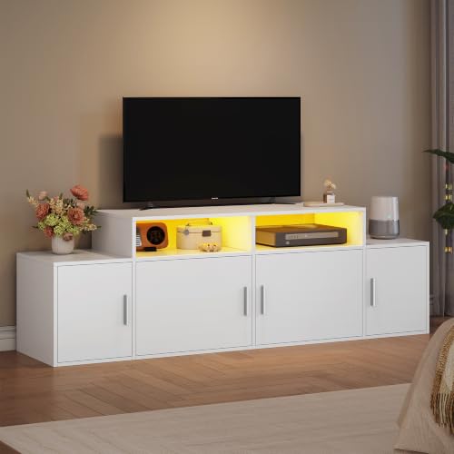 Hzuaneri TV-Schrank, 160cm Weiß Lowboard, LED‑Beleuchtung mit Bluetooth