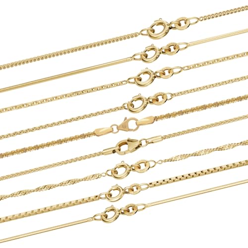 hoplo holzenplotz Edle feine dünne filigrane Goldkette massiv 333-8 Karat Gold Halskette, Länge der Kette:38 cm Halskette, Kettenart Auswahl:Singapurkette 1.0 mm