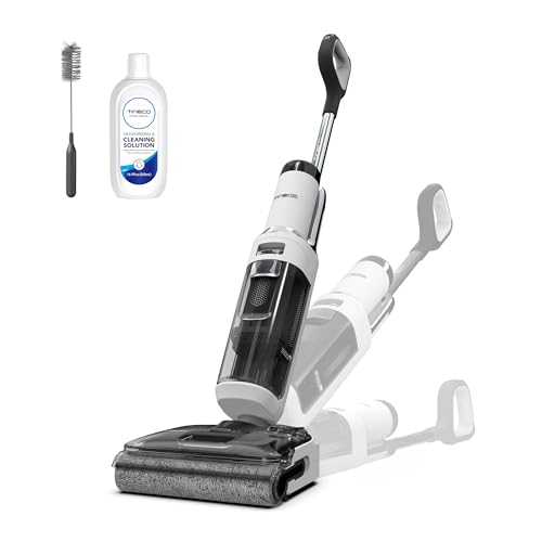 Tineco Floor One Stretch S6 Nass Trockensauger, 180°-Flachdesign, 13cm Liegehöhe, 85°C 5min FlashDry Selbstreinigung, 3-Seitige Kantenreinigung 40min Laufzeit für Hartböden & Werkstatt