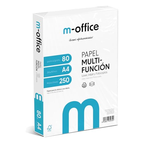 A4-Papier, 80 g, Packung mit 250 Blatt, Multifunktionspapier für Inkjet- und Laserdrucker, A4-Blätter, 210 x 297 mm, ideal für Büro und Zuhause · m-office (250 Blatt)