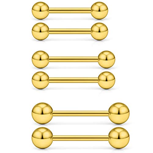 VFUN 3 Paare 14G Chirurgenstahl Außengewinde Zungenpiercing Nippel Piercing Barbell Helix Cartilage Ohr Piercing Retainer Körperschmuck 12mm 14mm 16mm 12mm 14mm 16mm - Gold