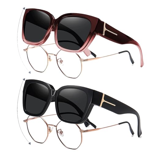 ZXTGBQ 2 Pack Polarisierte Überzieh Sonnenbrille Herren und Damen, Sonnenbrille für Brillenträger, sonnenbrille für üBer Die Brille, UV400 Schutz Übergroß, Ultra Leicht Fahren Angeln