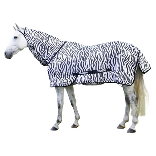 RL24 - Zebra Fliegendecke mit Halsteil RugBe von Kerbl – Ekzemerdecke in Schwarz/Weiß – Decke zum Schutz vor Insekten – unterfütterter Brustbereich – Outdoor-Pferdedecke – 145 cm