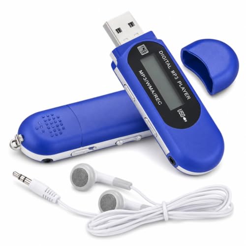 MENDUNER Retro USB MP3 Musik Player USB Stick, Kompakter Digitaler Musikplayer mit LCD-Display, Unterstützt MP3/WMA, Bis zu 32 GB Erweiterbarer Speicher, 20 Stunden Wiedergabezeit (Blue)