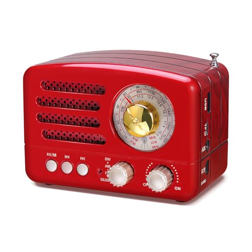 PRUNUS J-160 AM/FM/SW Retro Radio mit Bluetooth, Nostalgie Radio Klein mit 1800mAh Akku, Kleines Radios Küchenradio, Transistorradio Unterstützt USB/TF/Aux Funktion.(Rot)
