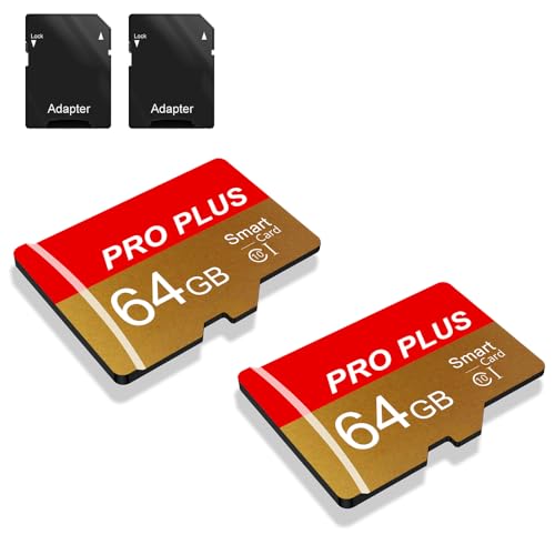 2 Pack Speicherkarte 64GB with Adapter, High Speed Memory Card, UHS-I C10 A1 Memory TF Card for Tablet/Mobile Phone/Camera/Car Audio/Game Console (TF162 Red Gold 64GB)