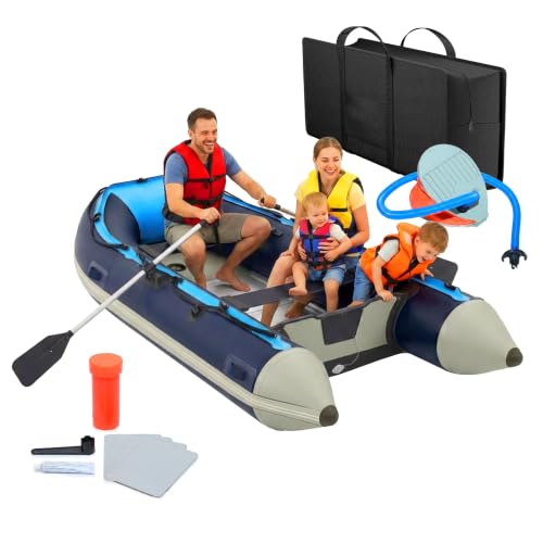 Relaxdays Schlauchboot Set, 4 Personen, 3,20 m, blau-weiß