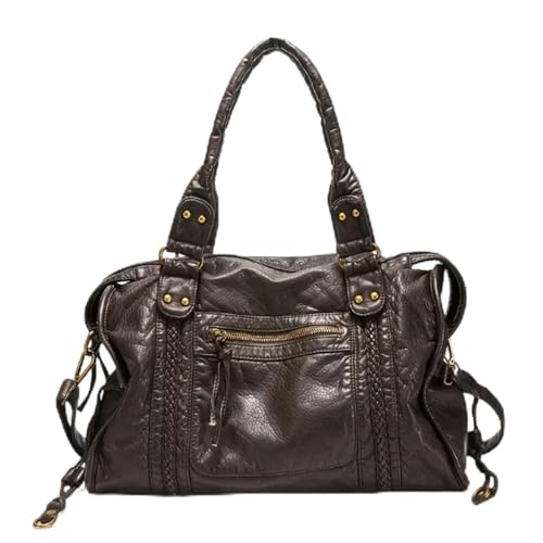 LLIDDAMES Vintage City Bag Damen PU Leder Handtasche Groß Shopper Tasche Hobo Bag Schultertasche Arbeitstasche Uni Leder-Tragetasche Für Damen, Für Arbeit Schule Reisen(Coffee,37 * 12 * 28cm)